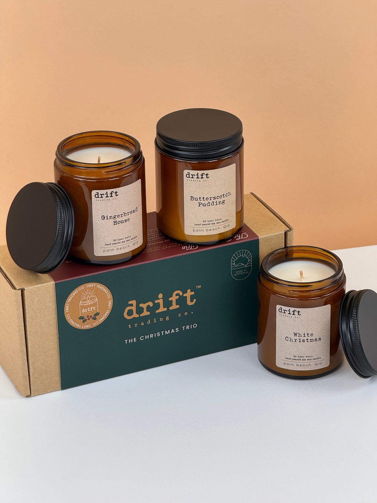 Christmas Candle Trio Gift Pack - Drift - Goodies made with love by Flowers Gold Coast www.flowersgoldcoast.com.au the Gold Coast's best Florist - Same Day Flower Delivery