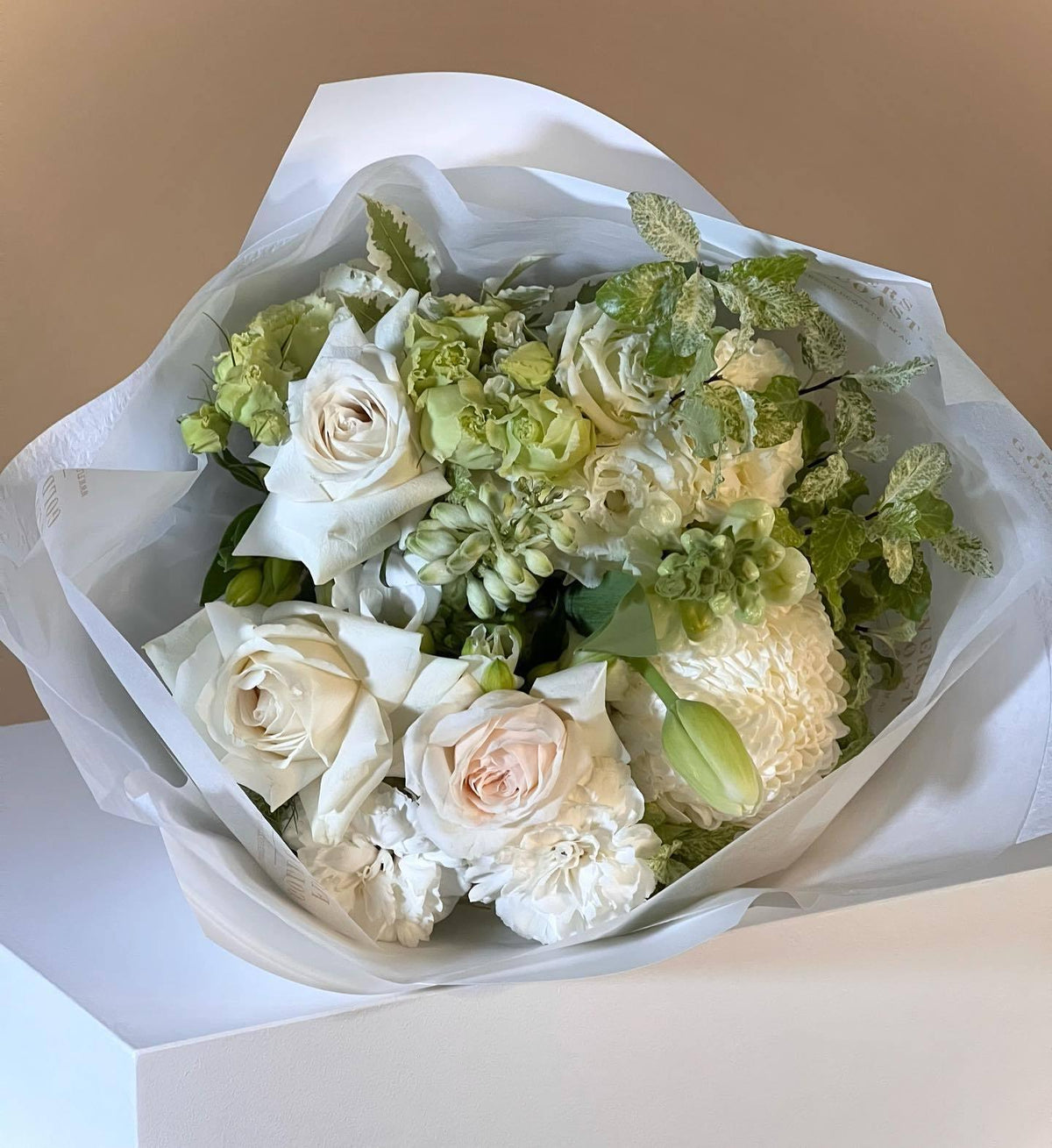 P O R C E L A I N E  W H I T E - Purity in its essence<br />
<br />
This bouquet of white flowers an - Flowers Gold Coast