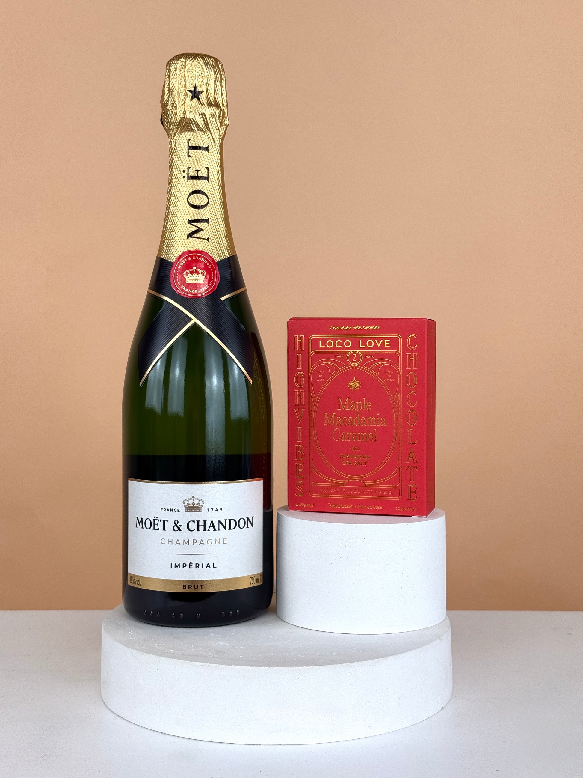 Choc & Bubbles-Flower-Delivery-Gold-Coast-Florist-Flowers Gold Coast-Maple Macadamia Caramel (Loco Love)-Moet Chandon - Brut Imperial Champagne-Petite-https://www.flowersgoldcoast.com.au-best-florist