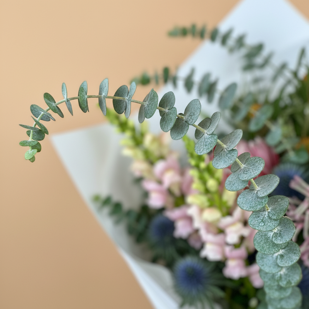 Eucalyptus and snapdragon macro